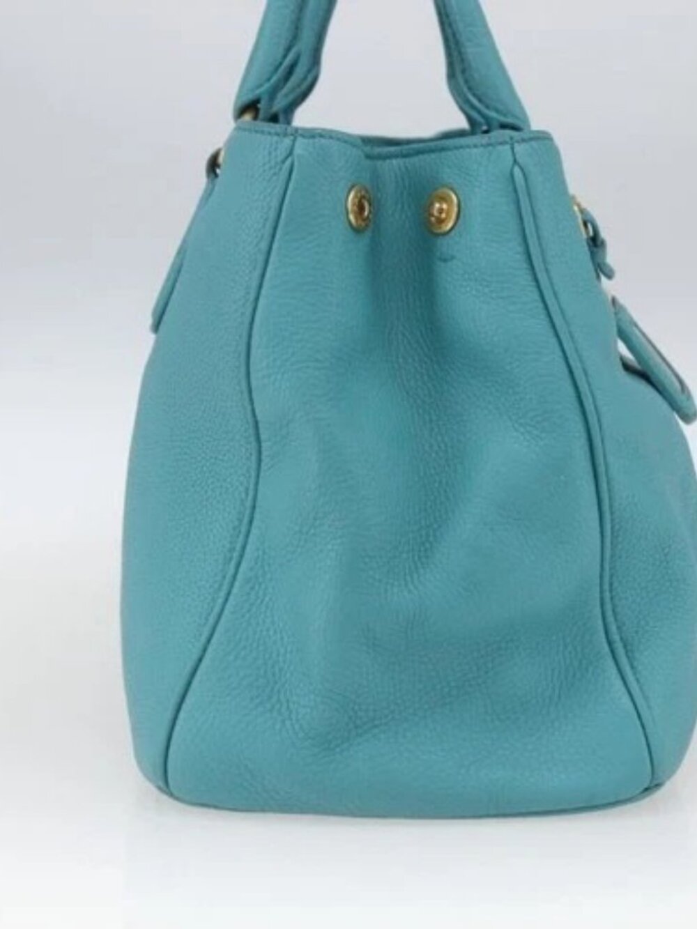 PRADA Hand Bag Leather Light Blue Gold Auth - Picture 2 of 16